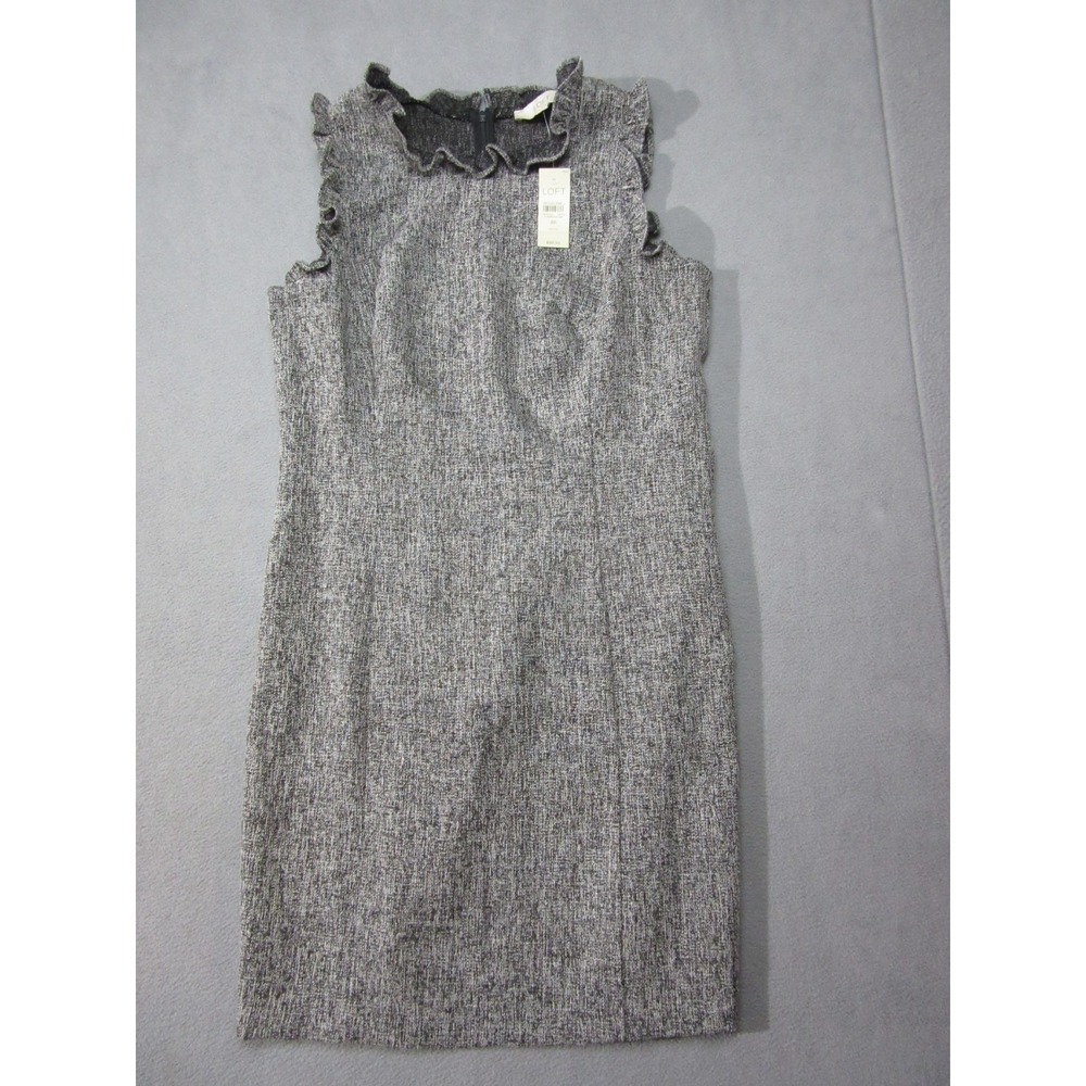 LOFT Dress Womens 8P Gray NWT Ruffle Neck Flutter Sleeve Mini Stretch Preppy